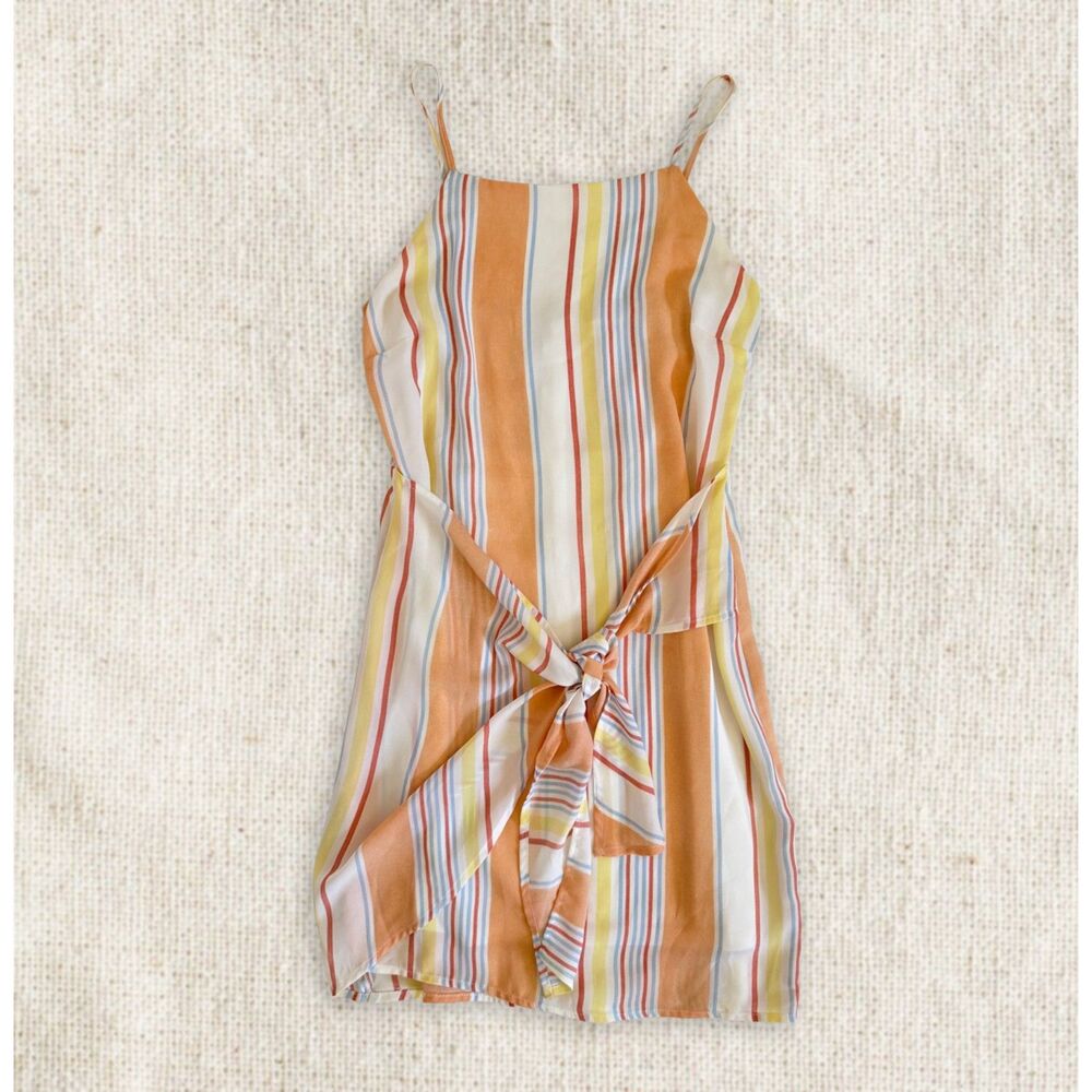 Andree by Unit Striped Tie Front Tank Dress Lined Adjustable Straps Size S NWOT